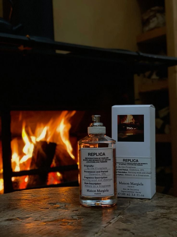 A peaceful winter atmosphere inspired by Maison Margiela Replica By the Fireplace, representing the connection between fragrance, emotion, and seasonal memories.