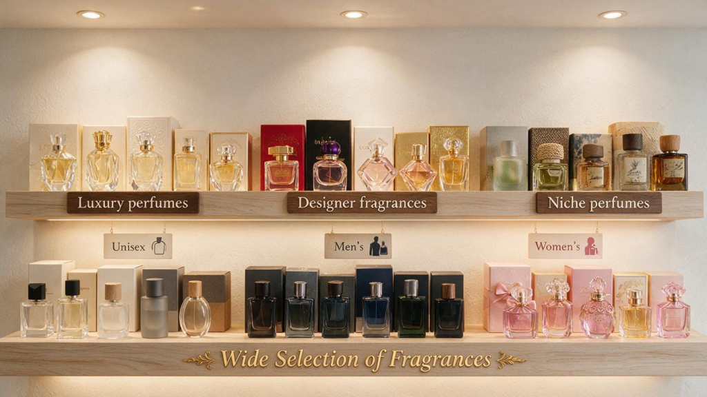 Wide selection of high-quality perfumes from a professional wholesale supplier, featuring luxury fragrances, designer scents, niche perfumes, unisex collections, and gift sets for retailers.
