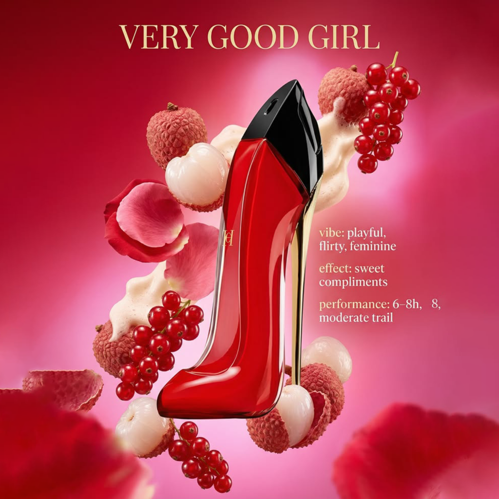 Carolina Herrera Very Good Girl 1.7 oz Eau de Parfum is a long-lasting fragrance with elegant sillage and a captivating scent trail, suitable for both everyday wear and formal occasions.