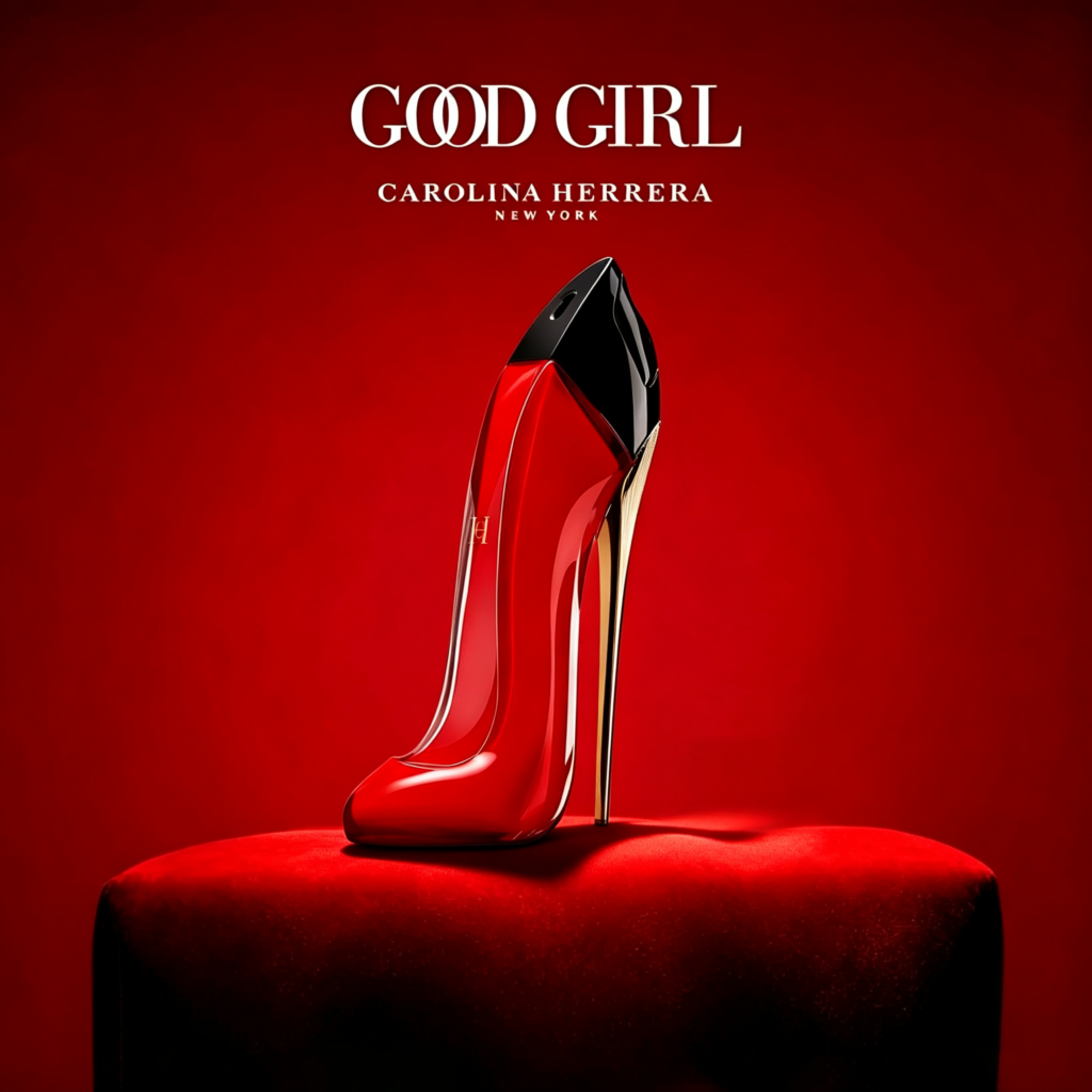 Carolina Herrera Very Good Girl 1.7 oz Eau de Parfum, in its iconic red high-heeled shoe-shaped bottle, symbolizes feminine elegance, confidence, and strength.