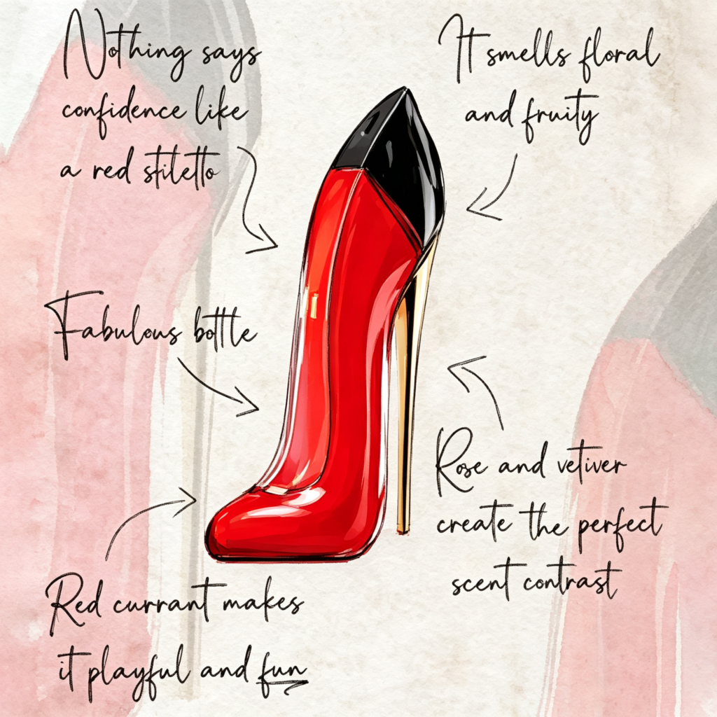 Carolina Herrera Very Good Girl 1.7 oz Eau de Parfum, with its iconic red high-heeled bottle and elegant fruity-floral notes, symbolizes confidence, courage, and modern feminine charm.