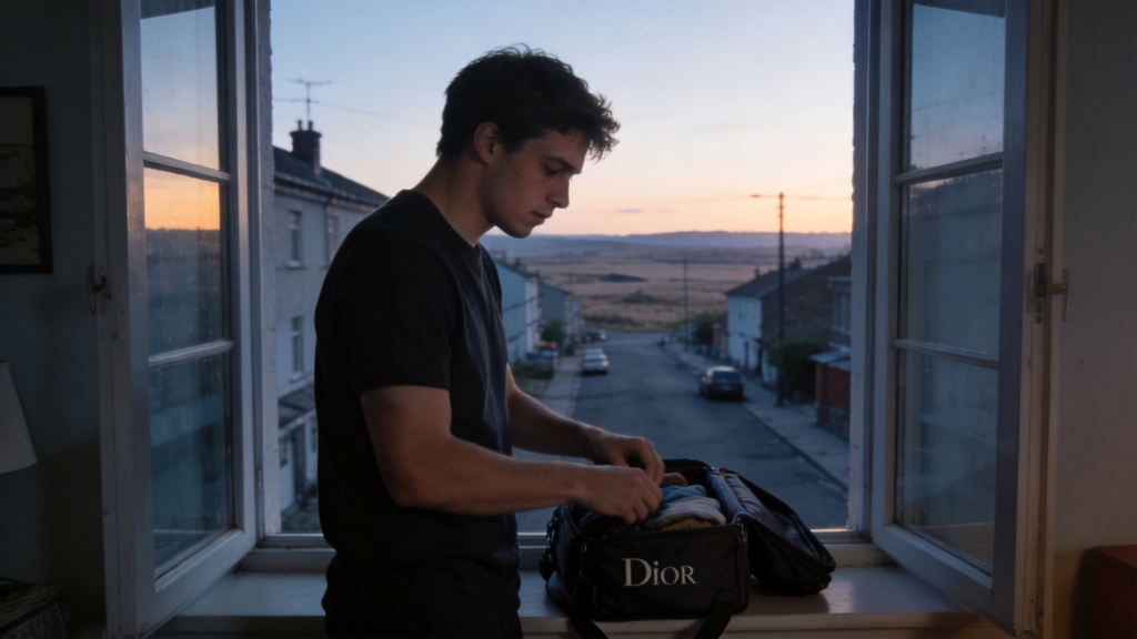 A man preparing to leave his comfort zone, symbolizing new beginnings, personal growth, and the journey of self-discovery inspired by Dior Sauvage Men's Perfume.