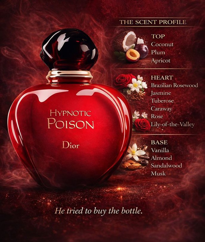 Dior Red Poison Eau de Toilette 100ml fragrance bottle with vanilla, almond and warm oriental scent notes