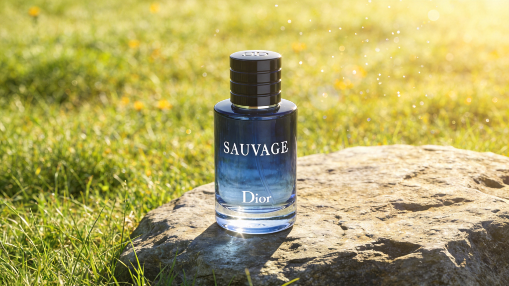 Dior Sauvage men's perfume bottle on a rock representing freedom and modern masculinity | BGD Wholesale & Retail Platform