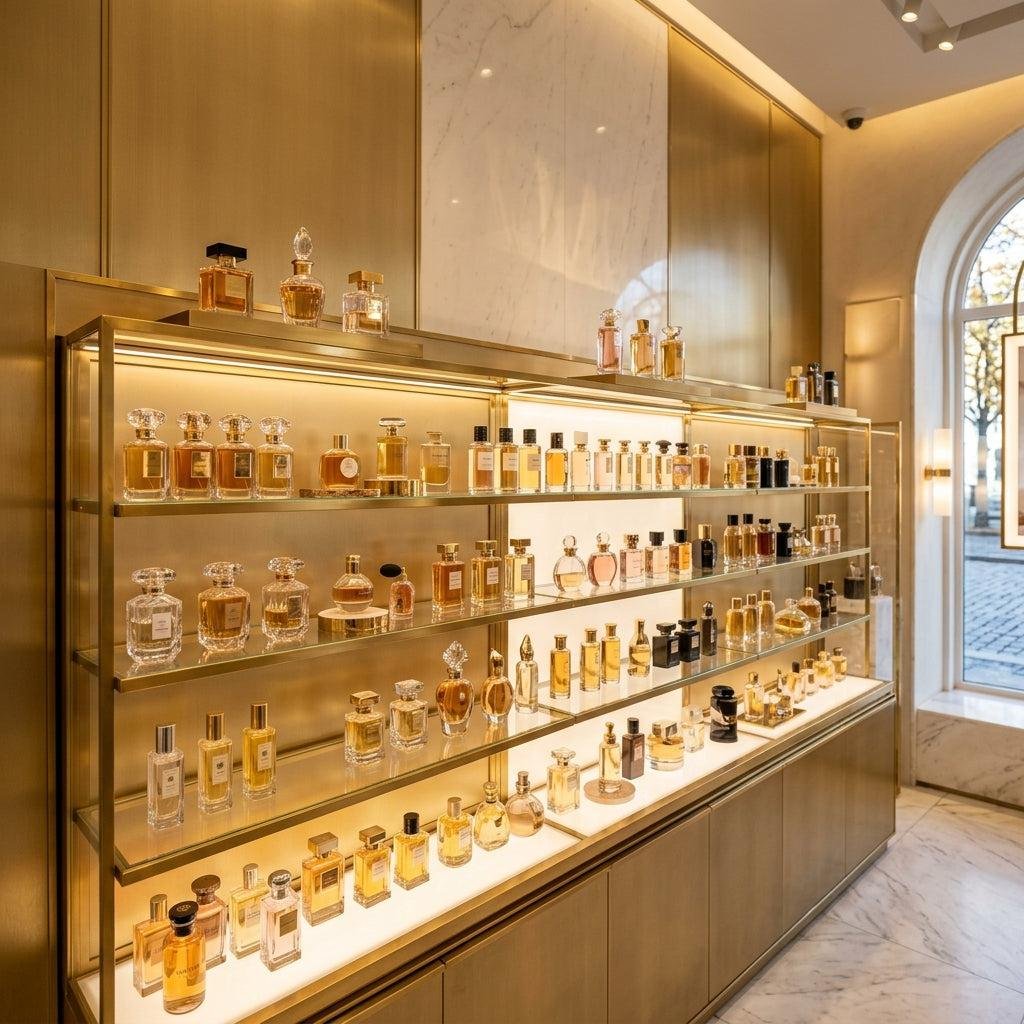 Perfume retail store displaying wholesale fragrances for customers