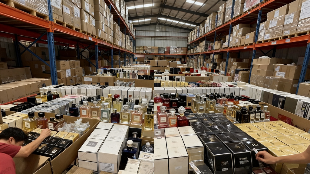 Wholesale perfume inventory and bulk order preparation in a warehouse