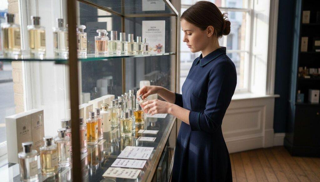 Retailer choosing a wholesale perfume product assortment
