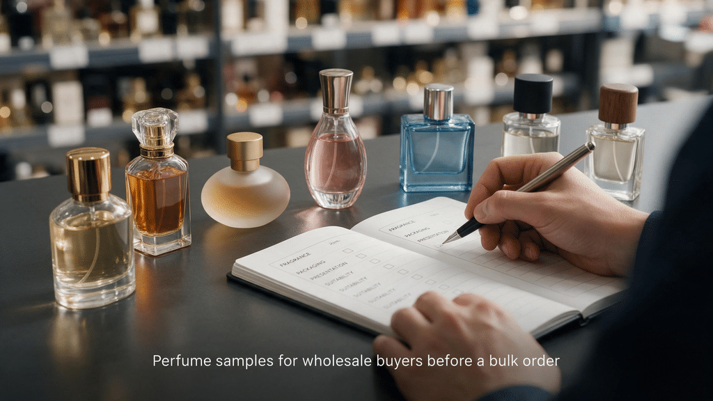 Perfume samples for wholesale buyers before a bulk order